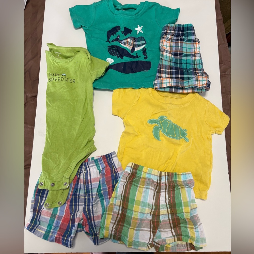 Carter’s summer shorts tee’s set of 3 outfits 9M plaid